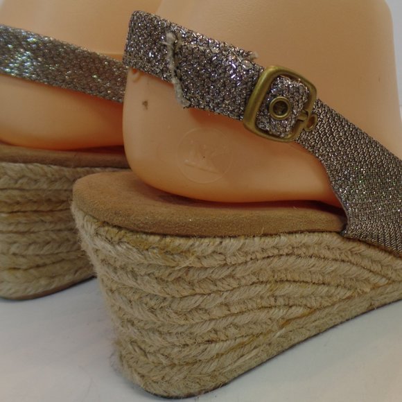 White Mountain Sparkling Wedge Espadrilles Sz 8 Buckle Closure Manmade Materials - Picture 6 of 15